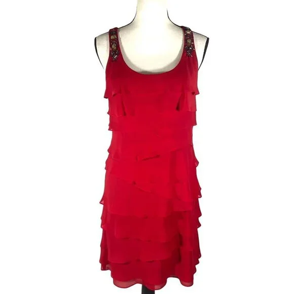 Y2K cocktail dress ruffled sleeveless tank jeweled sleeveless red party dress 10 - Picture 1 of 12
